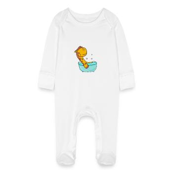 Baby Shower Baignoire Giraffe - Grenouillère bio avec gants Bébé - blanc - Devant