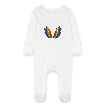 Rainbow Angel Wings - Angel Wings - Baby Organic Sleepsuit with Scratch Mitts - white - Front