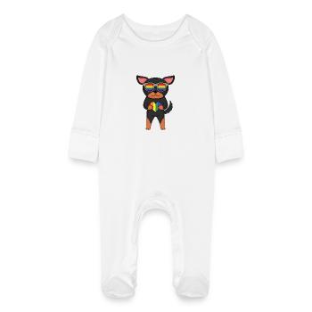 LGBT Dog Lancashire Heeler Rainbow - Baby Organic Sleepsuit with Scratch Mitts - white - Front
