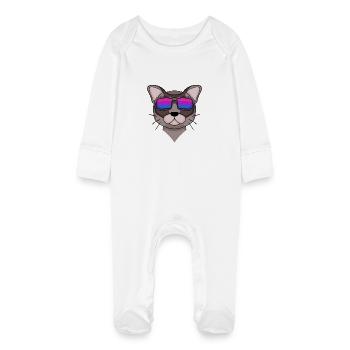Bisexual Burma Cat Gift - Baby Organic Sleepsuit with Scratch Mitts - white - Front