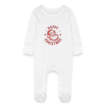 Happy Christmas Santa - Baby Organic Sleepsuit with Scratch Mitts - white - Front