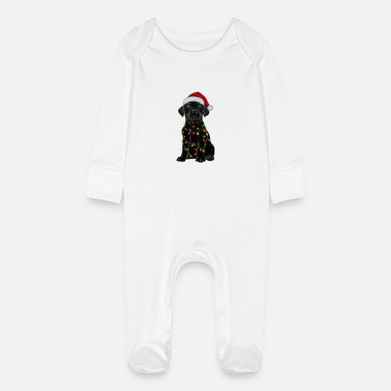 Un chiot labrador décoré pour Noël - Grenouillère bio avec gants Bébé - blanc