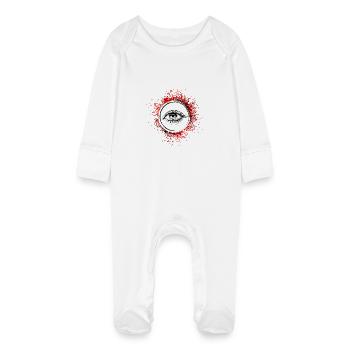 Eye symbol eyelashes - Baby Organic Sleepsuit with Scratch Mitts - white - Front