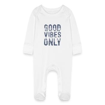 Positive energy in vintage style - Baby Organic Sleepsuit with Scratch Mitts - white - Front