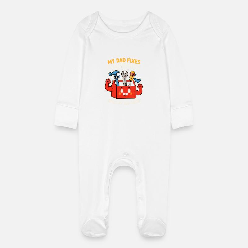 Father's Day Gift My Dad Fixes Everything Tool - Baby Organic Sleepsuit with Scratch Mitts - white