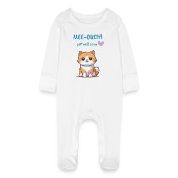 me-ouch! Wishing you a speedy recovery - Baby Organic Sleepsuit with Scratch Mitts - white - Front