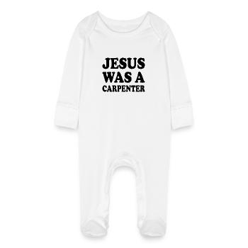 jesus was a carpenter - Baby Organic Sleepsuit with Scratch Mitts - white - Front