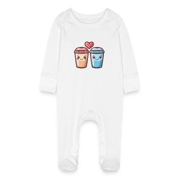 Coffee to go Paar Liebe Herz Kaffee Comic - Baby Bio-Schlafanzug mit Kratzhandschuhen - Weiß - Vorne