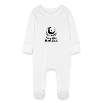 Stay Wild Moon Child - Astronomy Design - Baby Organic Sleepsuit with Scratch Mitts - white - Front