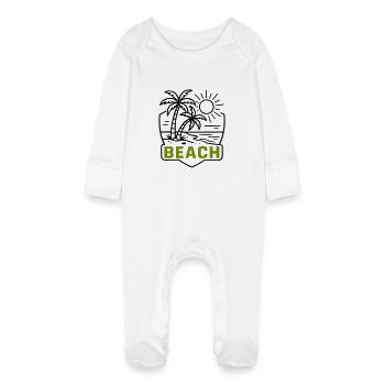 Beach Island Palm Trees - Baby Organic Sleepsuit with Scratch Mitts - white - Front