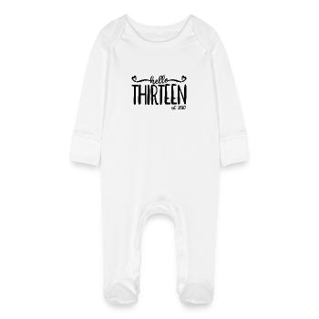 13th Birthday Girls 13 Hello Thirteen Est. 2010 - Baby Organic Sleepsuit with Scratch Mitts - white - Front