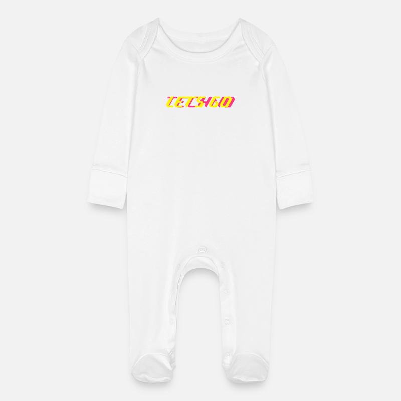 let's go techno - Baby Organic Sleepsuit with Scratch Mitts - white
