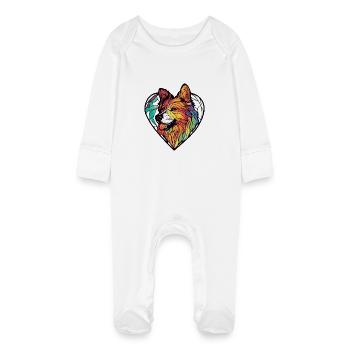 Samoyed Dog Heart Love - Baby Organic Sleepsuit with Scratch Mitts - white - Front