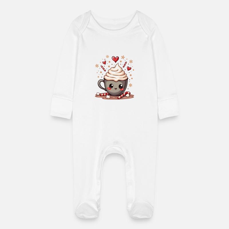 J’adore le chocolat chaud - Grenouillère bio avec gants Bébé - blanc
