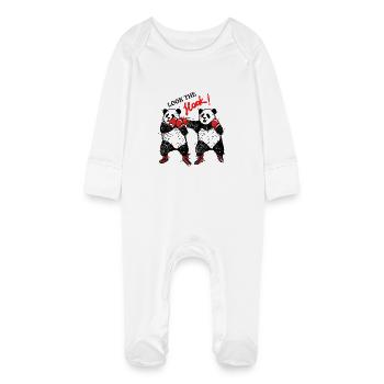 Boxing pandas hand out - Baby Organic Sleepsuit with Scratch Mitts - white - Front