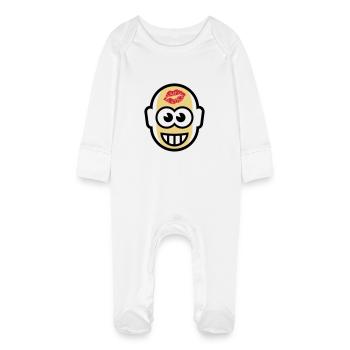 Baldy With Kiss On Forehead (3C) - Baby Organic Sleepsuit with Scratch Mitts - white - Front