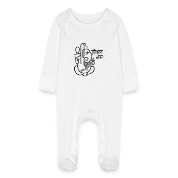Ganesha Elephant No.05_1c - Baby Organic Sleepsuit with Scratch Mitts - white - Front