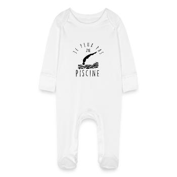 I can't, I have a swimming pool. - Baby Organic Sleepsuit with Scratch Mitts - white - Front