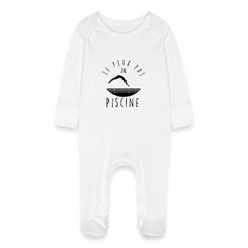 I can't, I have a swimming pool. - Baby Organic Sleepsuit with Scratch Mitts - white - Front