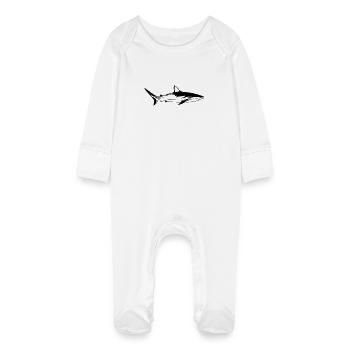Shark - Vintage Vector Design - Baby Organic Sleepsuit with Scratch Mitts - white - Front