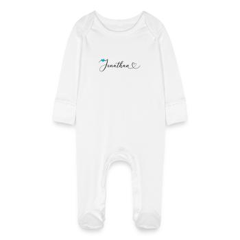 Jonathan Name Vorname Kalligrafieherz - Baby Bio-Schlafanzug mit Kratzhandschuhen - Weiß - Vorne