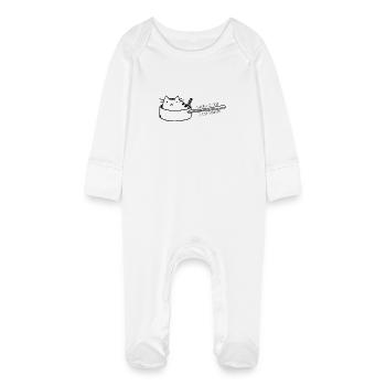 Cat in pan - hungry - Baby Organic Sleepsuit with Scratch Mitts - white - Front
