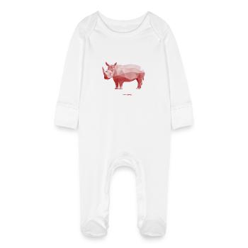 Low Poly Rhino - Baby Bio-Schlafanzug mit Kratzhandschuhen - Weiß - Vorne