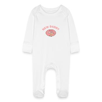 New Daddy It's A Girl (PERSONALIZE ADD DATE} - Baby Organic Sleepsuit with Scratch Mitts - white - Front