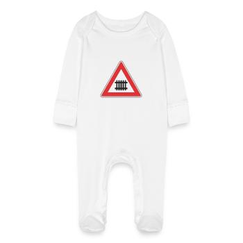 Road sign train way - Baby Organic Sleepsuit with Scratch Mitts - white - Front