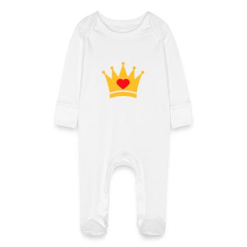 heart_krown_2c - Baby Organic Sleepsuit with Scratch Mitts - white - Front