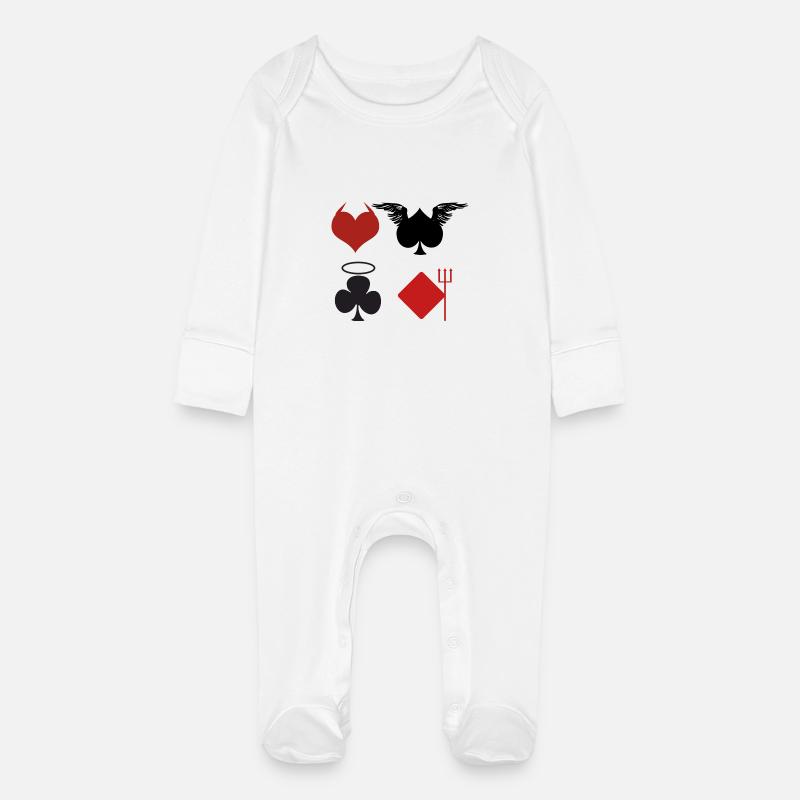 Poker Black Jack Ass Devil Devil Ange Carte Casino - Grenouillère bio avec gants Bébé - blanc