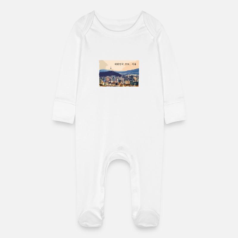 Séoul au coucher du soleil - Grenouillère bio avec gants Bébé - blanc