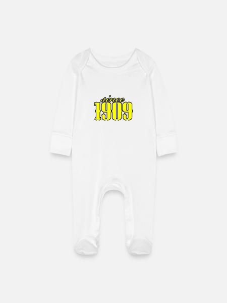 depuis 1909 (jaune) - Grenouillère bio avec gants Bébé - blanc
