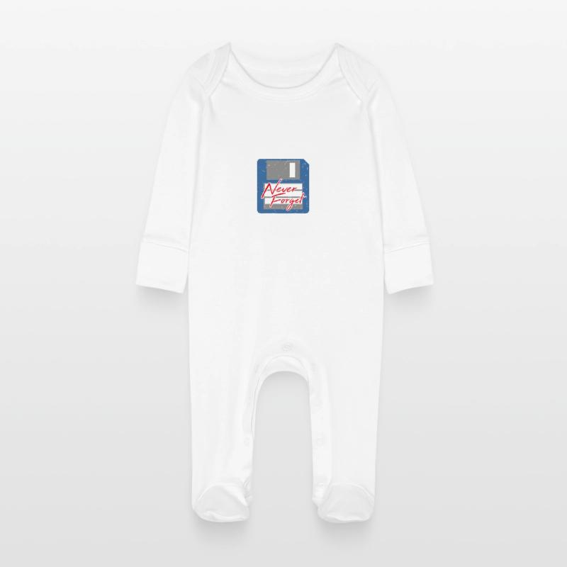 Never Forget Diskette Computer Memory PC Retro Baby Organic Sleepsuit with Scratch Mitts