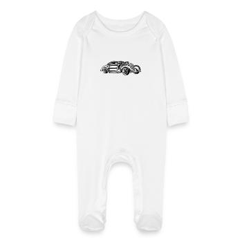 Hot Rod / Rad Rod 05_schwarz weiß - Baby Bio-Schlafanzug mit Kratzhandschuhen - Weiß - Vorne