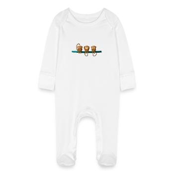 3 Baby Monkeys - Baby Organic Sleepsuit with Scratch Mitts - white - Front
