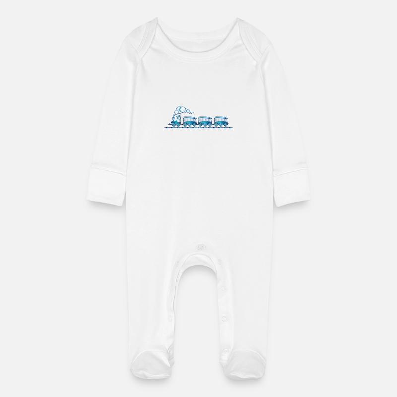 Zug Eisenbahn Spielzeugzug - Baby Bio-Schlafanzug mit Kratzhandschuhen - Weiß