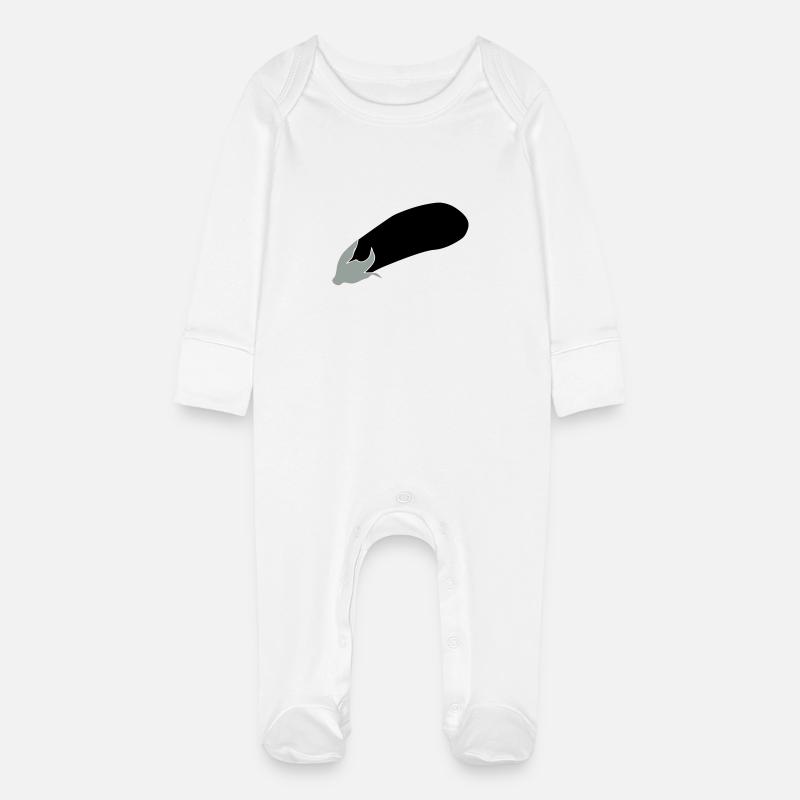 Aubergine - Baby Bio-Schlafanzug mit Kratzhandschuhen - Weiß