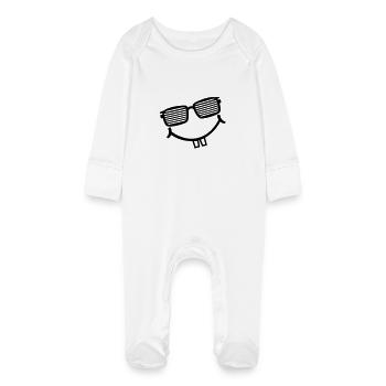 cool smiley with shutter shades - Baby Organic Sleepsuit with Scratch Mitts - white - Front