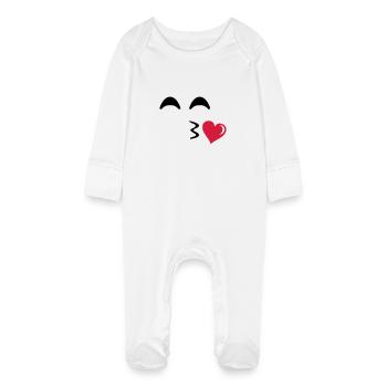 kiss_face_02 - Baby Organic Sleepsuit with Scratch Mitts - white - Front