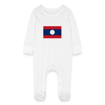Laos flag / Drapeau Laos - Grenouillère bio avec gants Bébé - blanc - Devant
