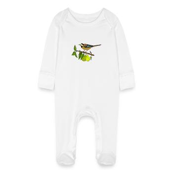 Bunter Vogel - Baby Bio-Schlafanzug mit Kratzhandschuhen - Weiß - Vorne