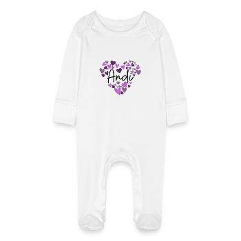 Ich liebe Andi Herzen in Lila - Baby Bio-Schlafanzug mit Kratzhandschuhen - Weiß - Vorne