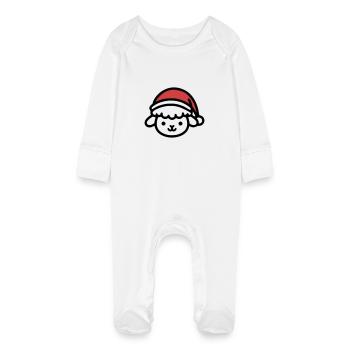 Christmas Cute Sheep - Baby Organic Sleepsuit with Scratch Mitts - white - Front