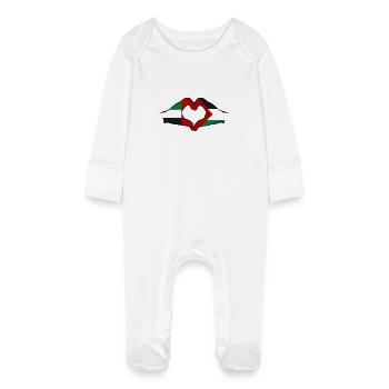 United Arab Emirates Palestine Heart - Baby Organic Sleepsuit with Scratch Mitts - white - Front