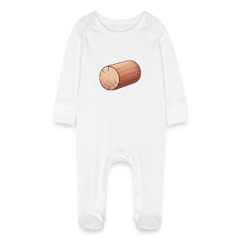 Rustic Wooden Log Illustration - Baby Organic Sleepsuit with Scratch Mitts - white - Front