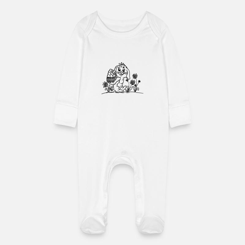 Cute bunny with Easter eggs - Baby Organic Sleepsuit with Scratch Mitts - white
