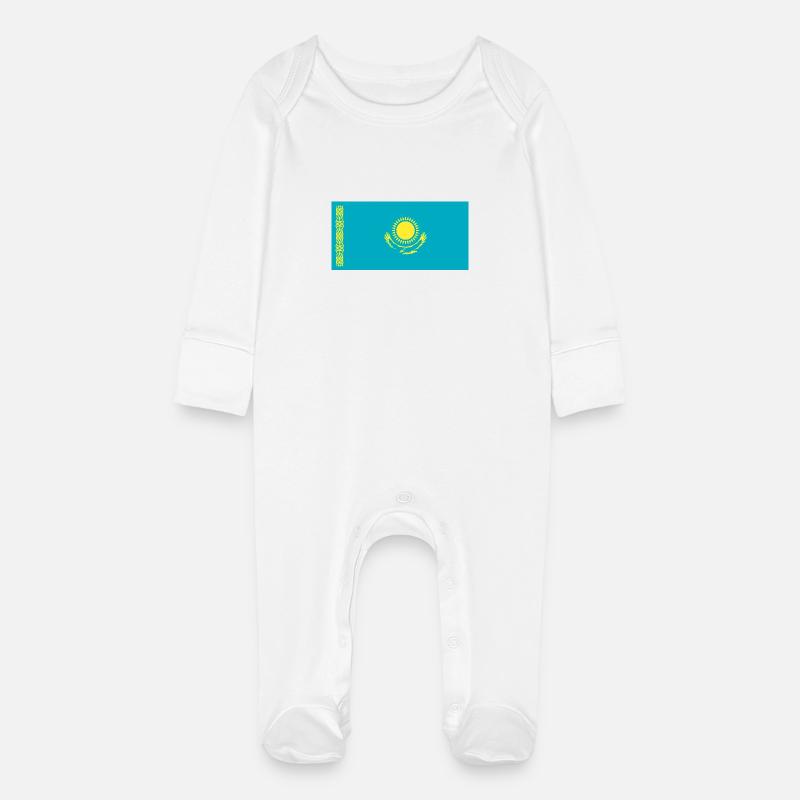 Kazakhstan - Baby Organic Sleepsuit with Scratch Mitts - white