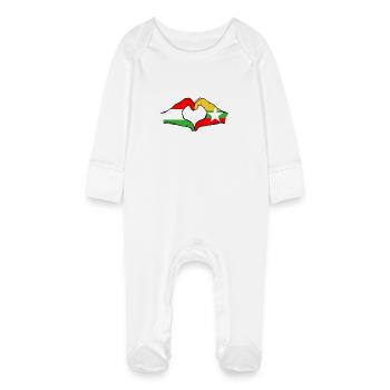 Ungarn Myanmar Flagge Hände Herzform - Baby Bio-Schlafanzug mit Kratzhandschuhen - Weiß - Vorne