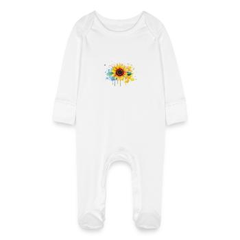 Sonnenblumen-Illustration mit leuchtenden Farben - Baby Bio-Schlafanzug mit Kratzhandschuhen - Weiß - Vorne